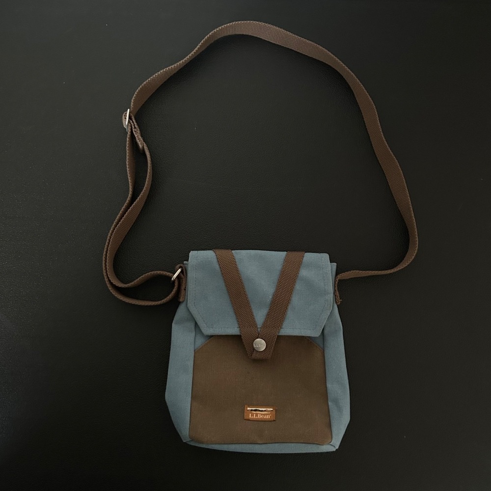 LL Bean Utility Crossbody Bag Blue Gray Canvas Hiking Outdoor Travel